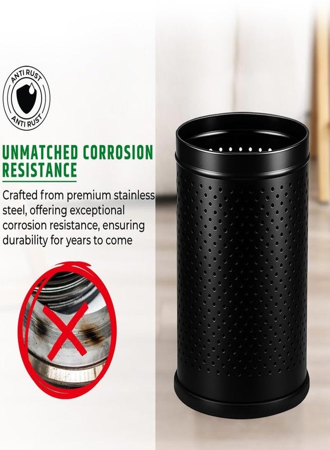 روبوست سلة مهملات متينة من الفولاذ المقاوم للصدأ بتصميم مثقب وفتحة علوية - سعة 10 لترات | 8 بوصة (عرض) × 12 بوصة (ارتفاع) سلة مهملات سوداء بقاعدة مانعة للانزلاق | للاستخدام في الحمام، غرفة النوم، المطبخ، المرحاض أو الاستخدام التجاري - عبوة من قطعة واحدة - Image 5